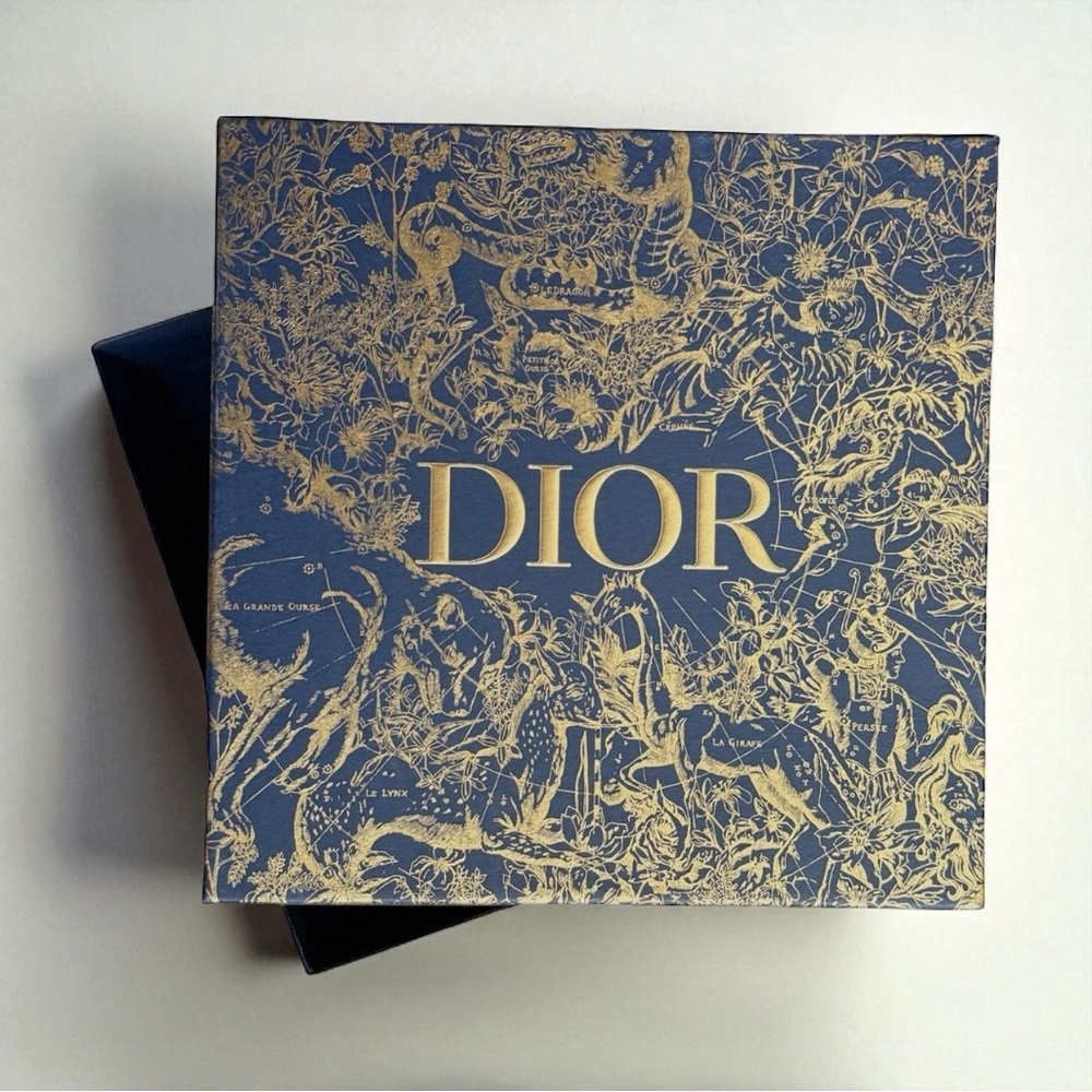 Dior Authentic Navy Gold Embossed Print Gift Box